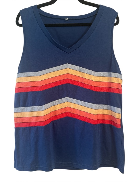 Tops - Unbranded Blue Tank Top with Rainbow Stripes